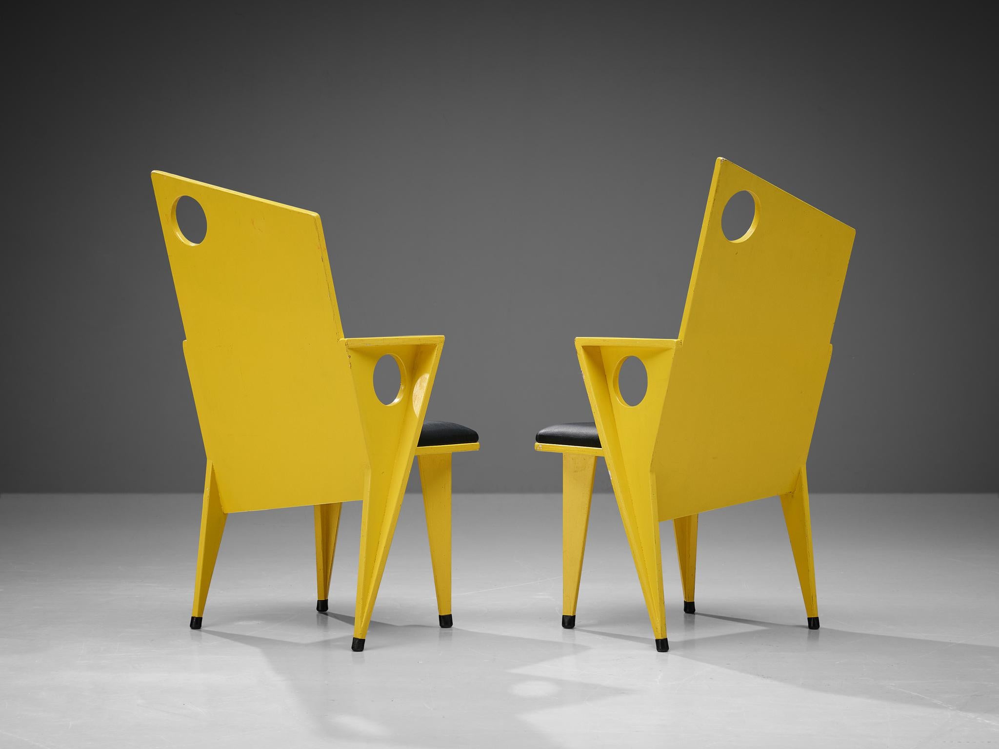 Postmodern Set of Four Armchairs with Vibrant Yellow Frame For Sale 1