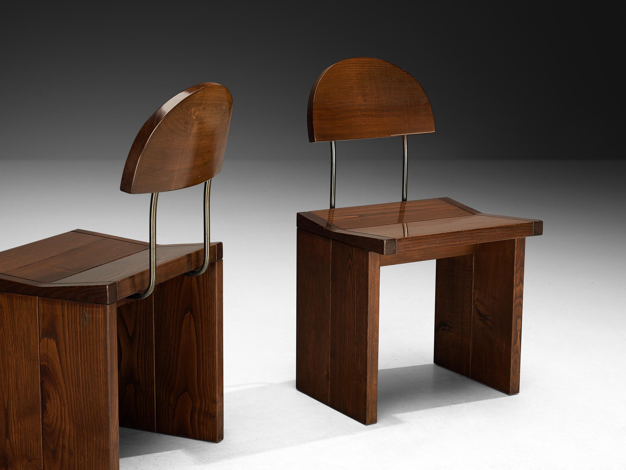 Postmodern Set of Italian Dining Chairs in Solid Oak In Good Condition For Sale In Waalwijk, NL