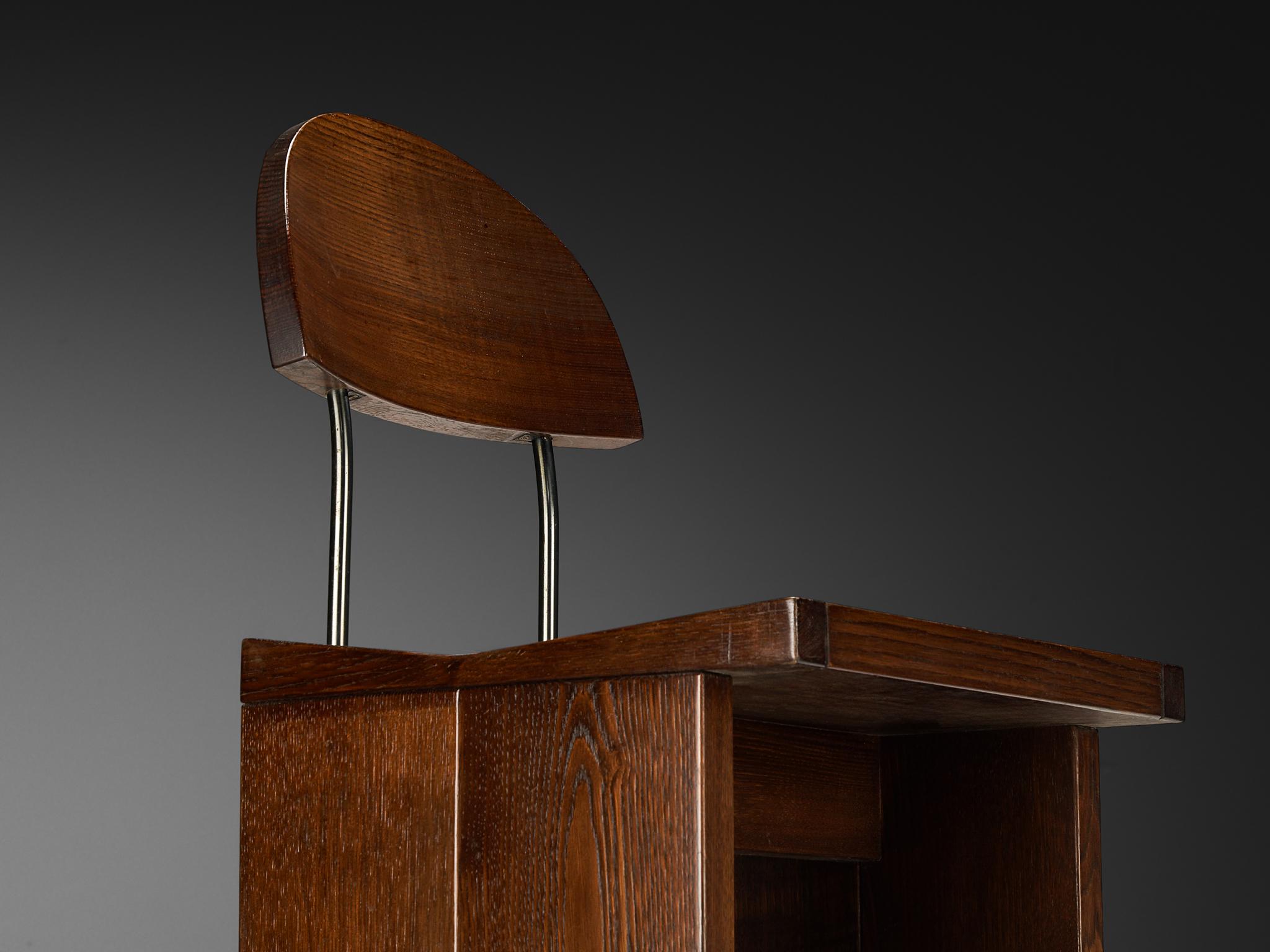 Metal Postmodern Set of Italian Dining Chairs in Solid Oak For Sale