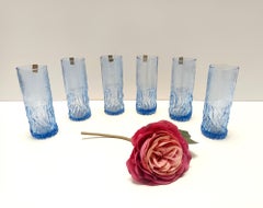 Postmodern Set of Six Blue Crystal Handmade Drinking Glasses