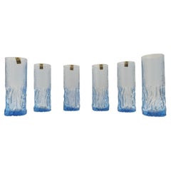 Postmodern Set of Six Blue Crystal Handmade Drinking Glasses