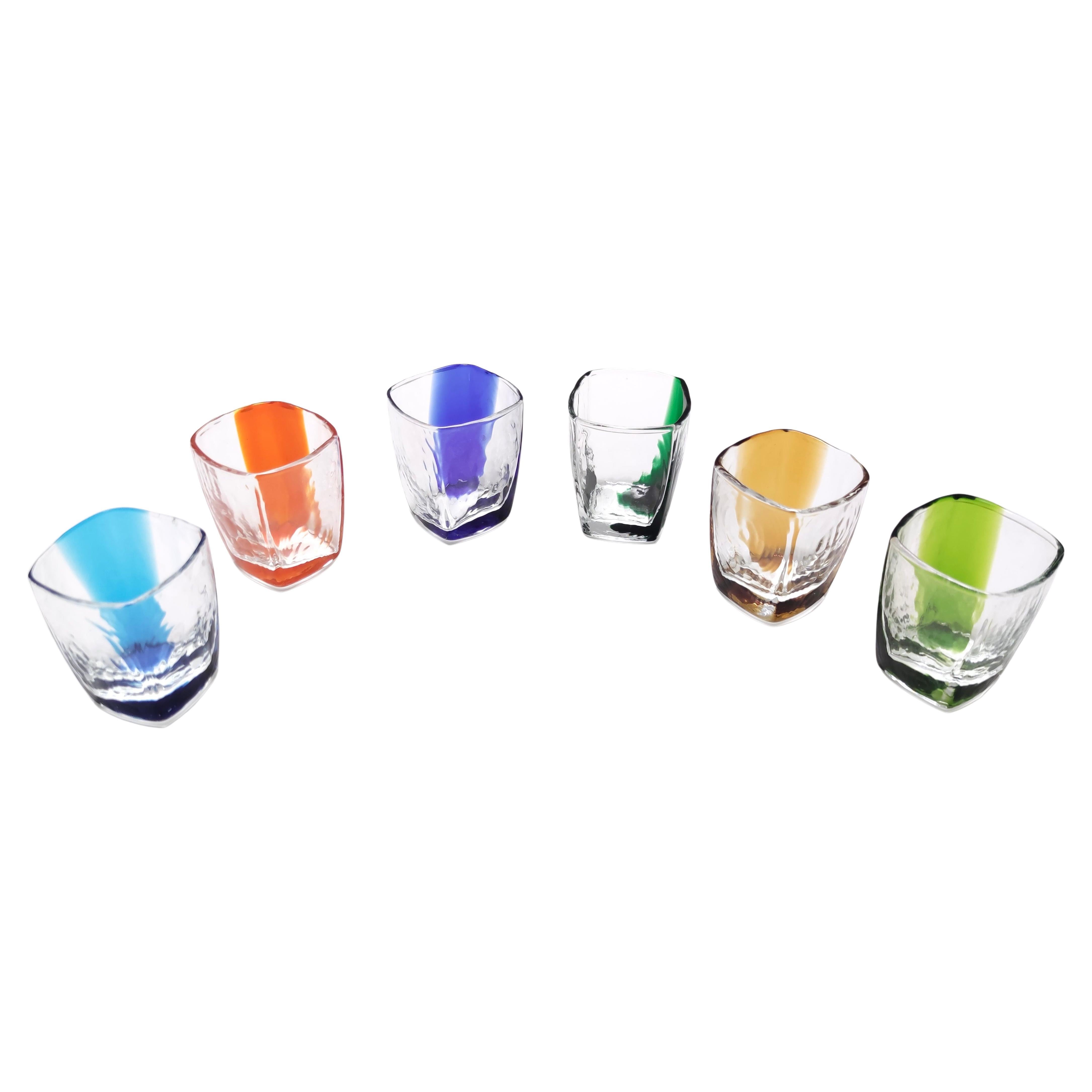 Postmodern Set of Six Multicolored Murano Drinking Glasses, Italy at 1stDibs