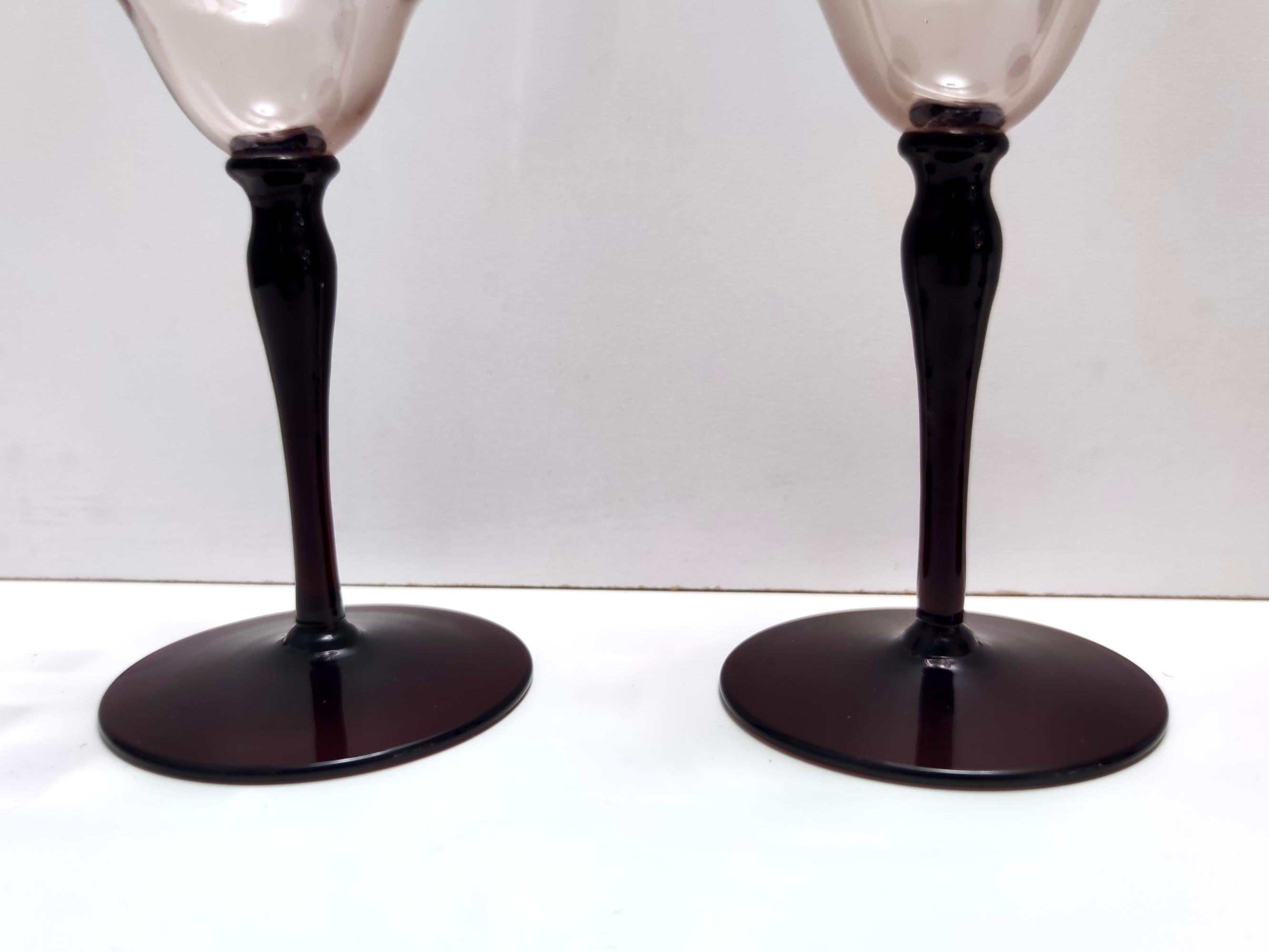 Ensemble postmoderne de six verres à vin en verre de Murano par Vittorio Zecchin, Italie Excellent état - En vente à Bresso, Lombardy