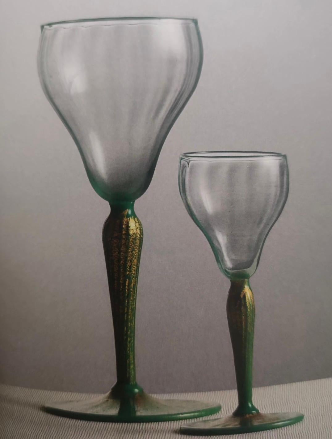 Postmodern Set of Six Murano Glass Wine Glasses by Vittorio Zecchin, Italy For Sale 2