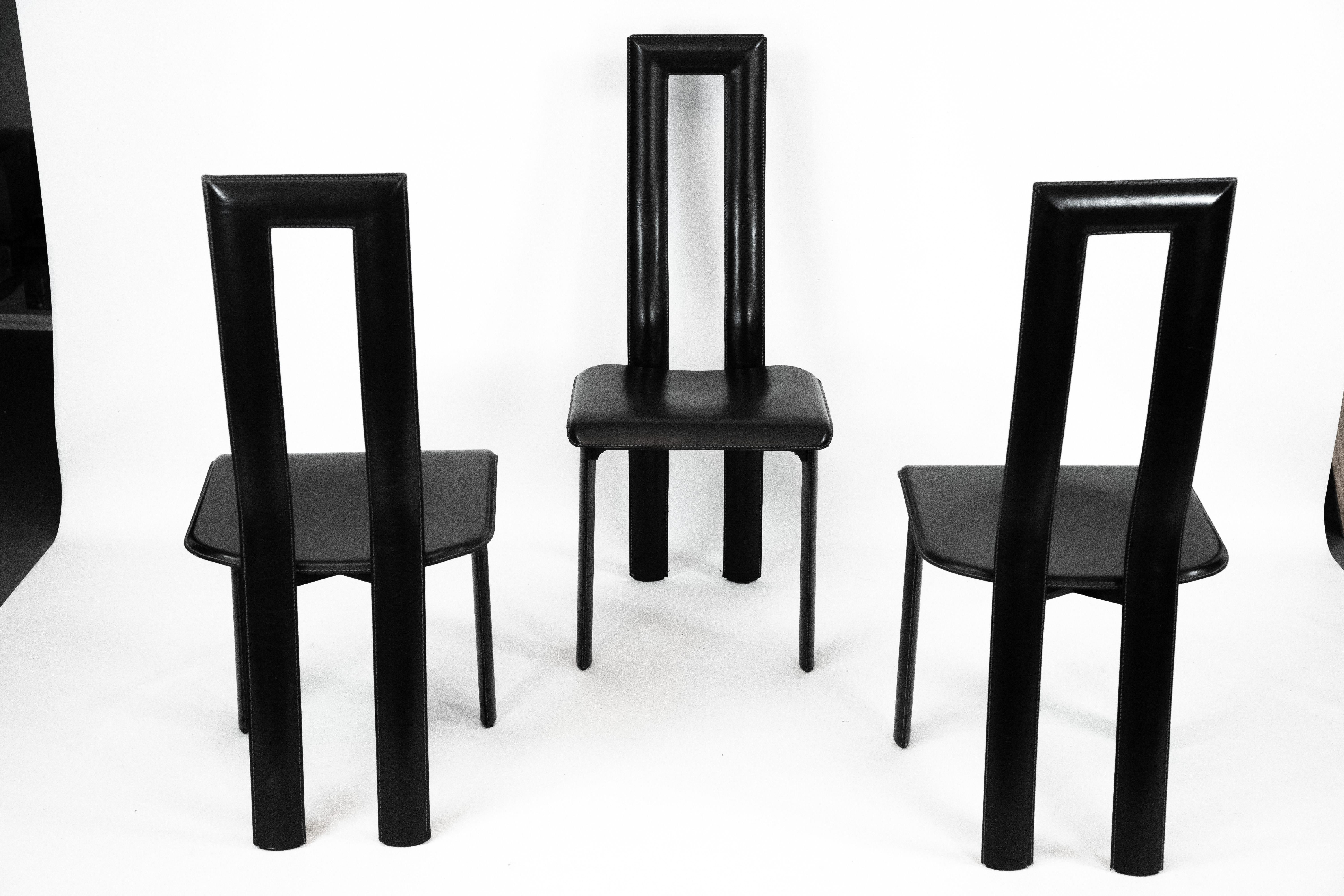 Ensemble postmoderne de dix chaises de salle à manger en cuir par Antonello Mosca pour Ycami. Italie en vente 3