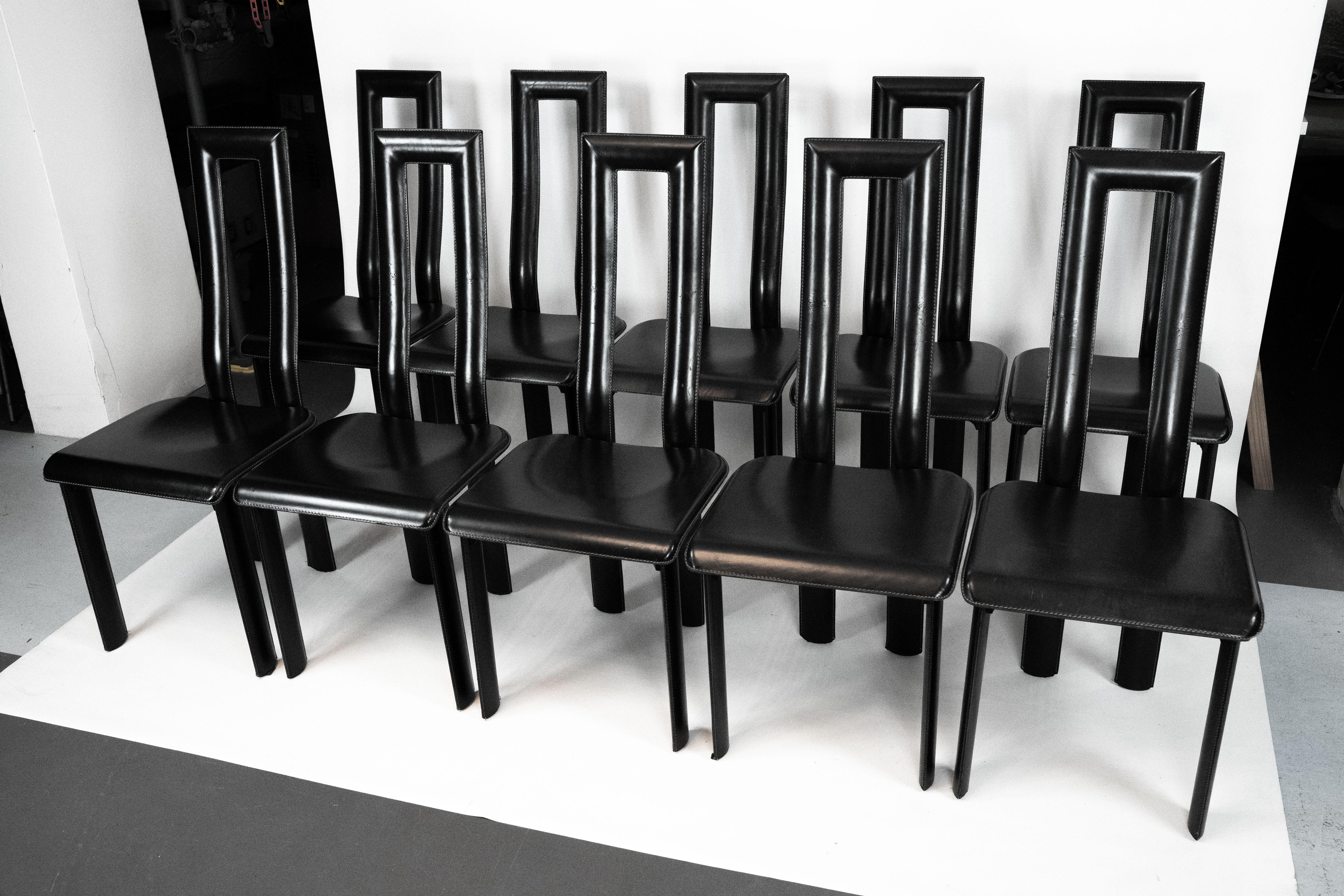 Ensemble postmoderne de dix chaises de salle à manger en cuir par Antonello Mosca pour Ycami. Italie Bon état - En vente à Catania, CT