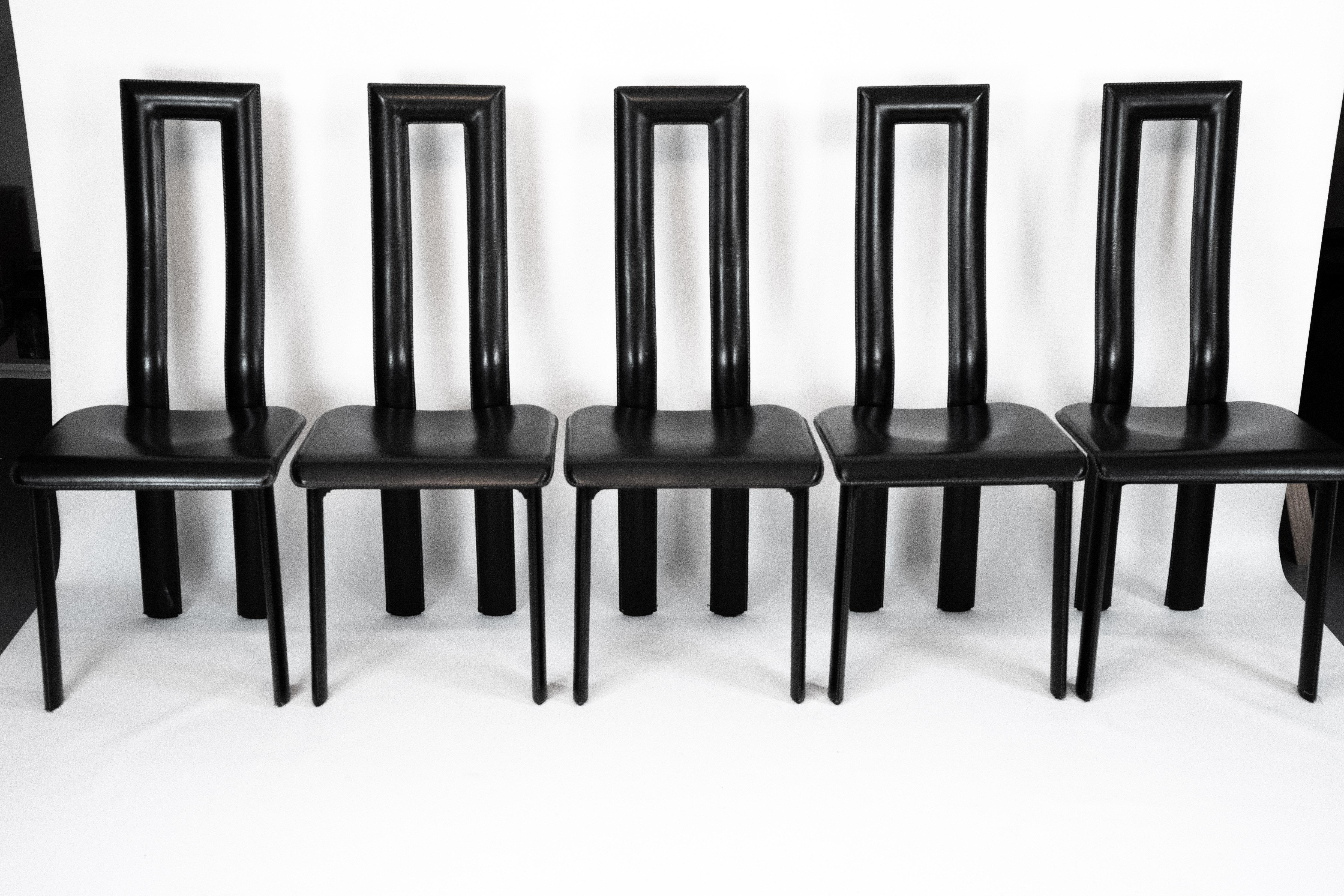 Cuir Ensemble postmoderne de dix chaises de salle à manger en cuir par Antonello Mosca pour Ycami. Italie en vente