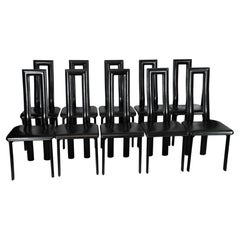 Postmoderno Conjunto de diez sillas de comedor de piel de Antonello Mosca para Ycami. Italia