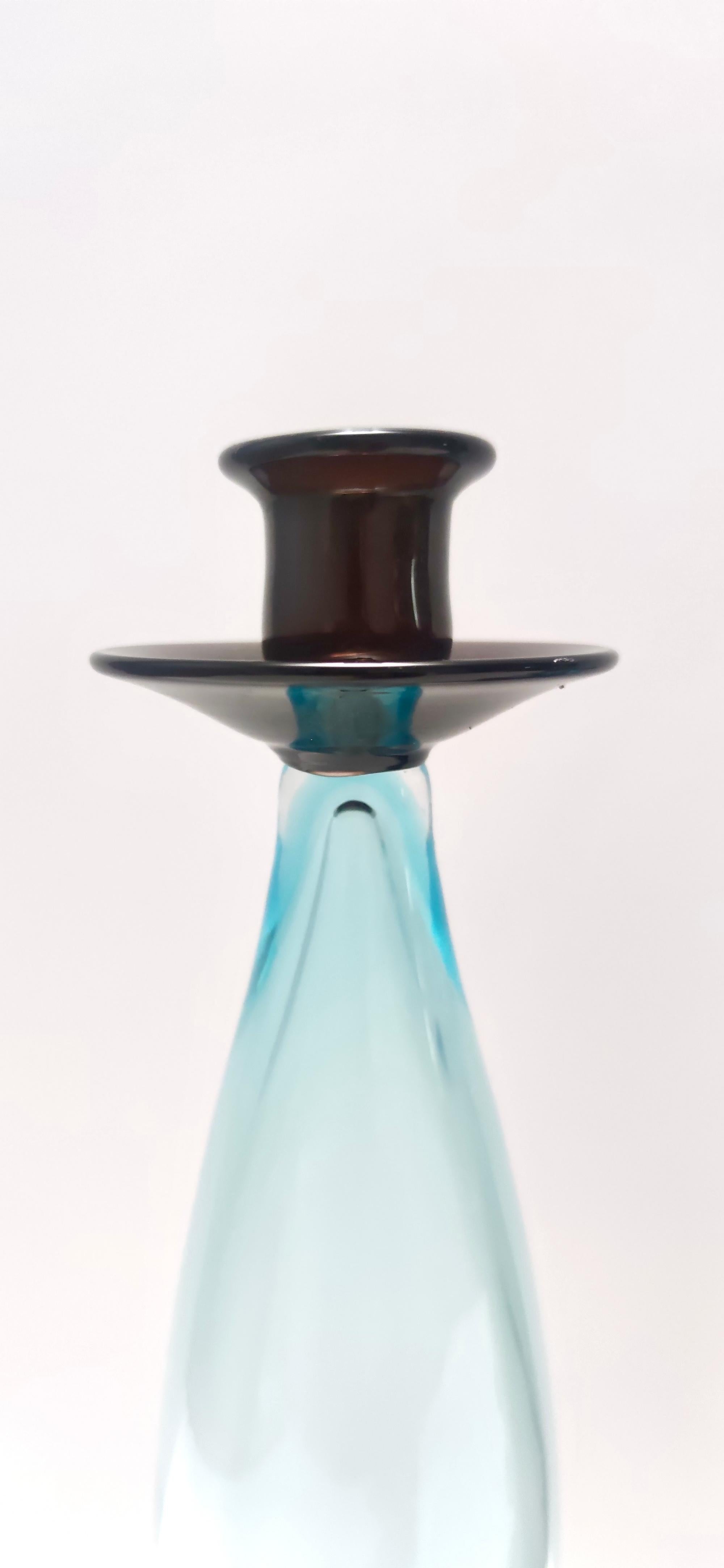 Fin du 20e siècle Ensemble postmoderne de trois bougeoirs en verre de Murano aigue-marine et marron, Italie en vente