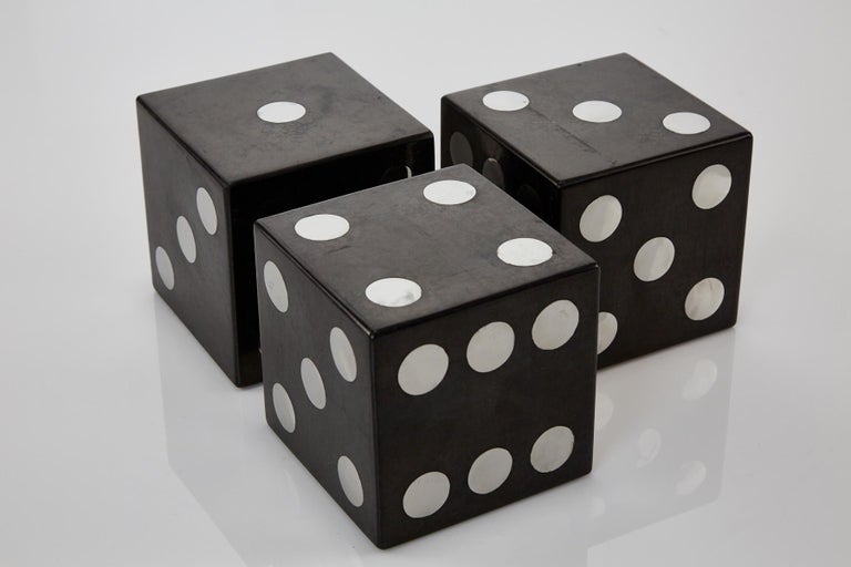 Postmodern Set of Three Oversized Black Tessellated Stone Dice, 1990s
