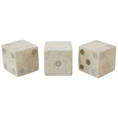 Postmodern Set of Three Oversized White Tessellated Stone Dice, 1990s