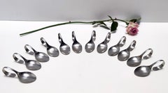 Postmodern Set of Twelve Steel Serving Spoon by Pinti, Italy, 1980s