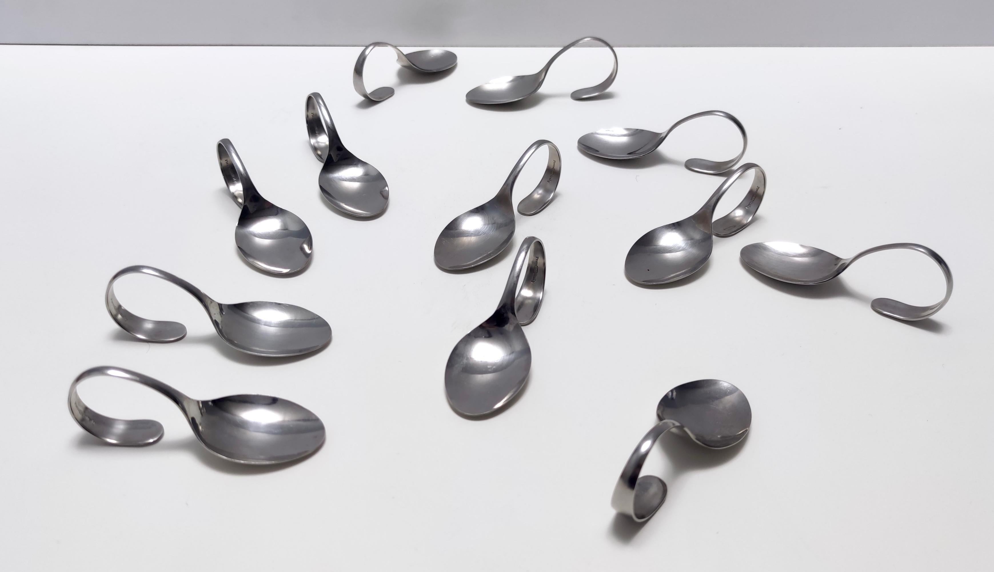 Postmodern Set of Twelve Steel Serving Spoon by Pinti, Italy, 1980s For Sale 1