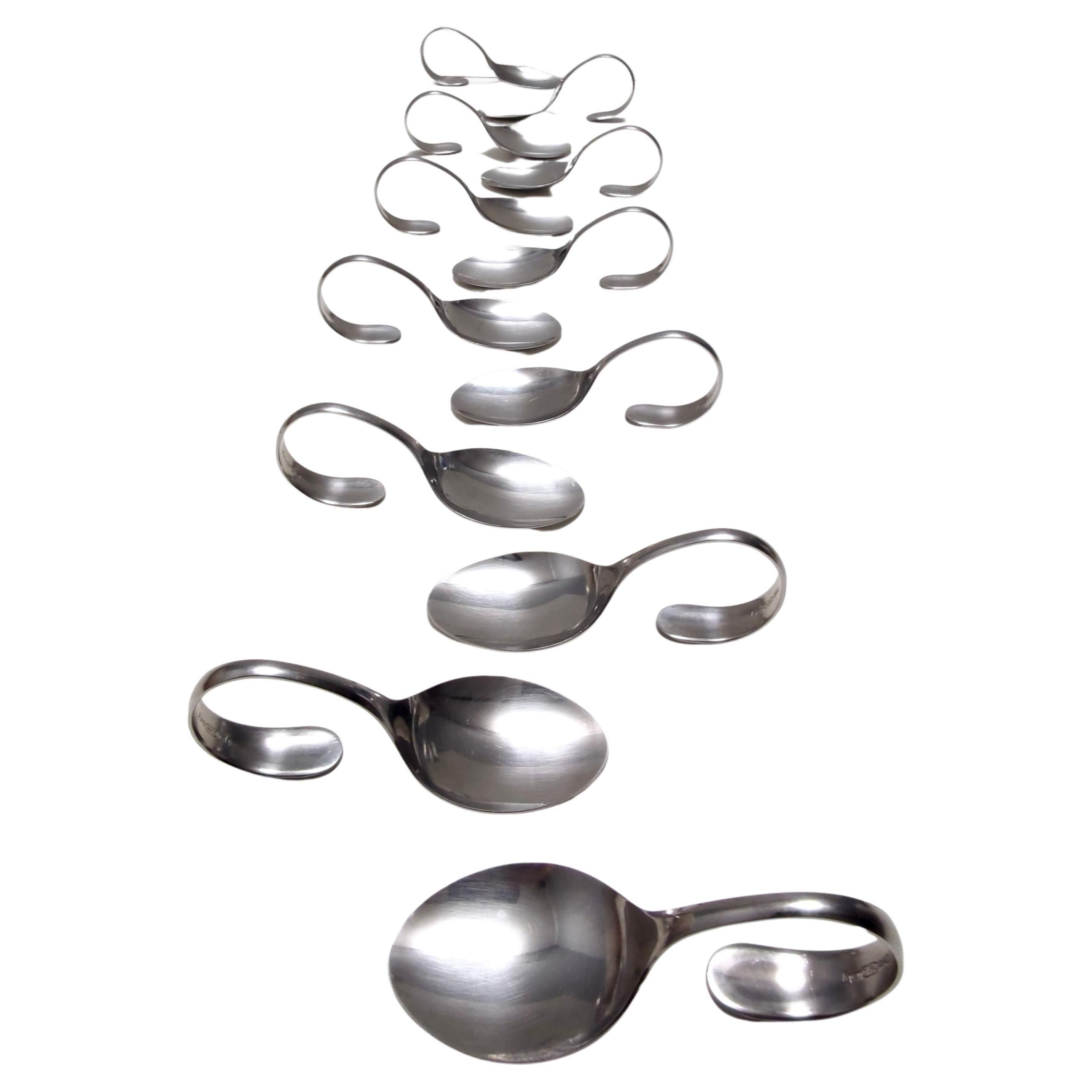 Postmodern Set of Twelve Steel Serving Spoon by Pinti, Italy, 1980s