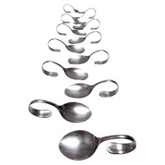 Vintage Postmodern Set of Twelve Steel Serving Spoon by Pinti, Italy, 1980s