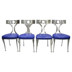 Postmodern Shaver Howard Brushed Steel Metal Modernist Dining Chairs - Set of 4