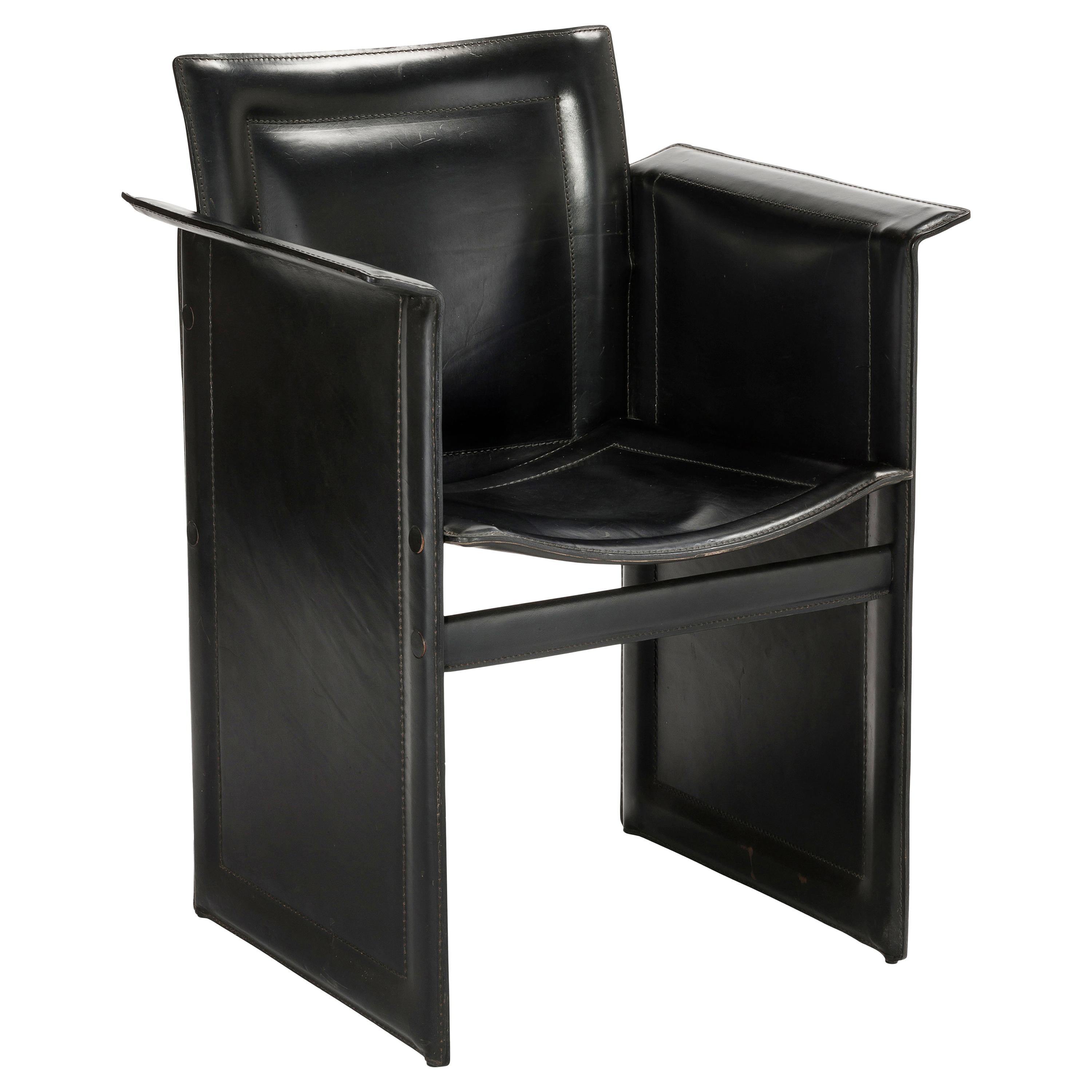 Postmodern Side Chair in Leather by Arrben, circa 1980s For Sale