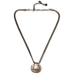 Postmodern Silver Hammered Pendant, Necklace by Marjorie Baer California Design