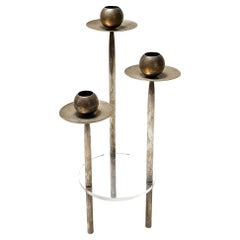 Postmodern Silver-Plated Brass and Plexiglass Candelabrum by Mesa, Italy 1970s