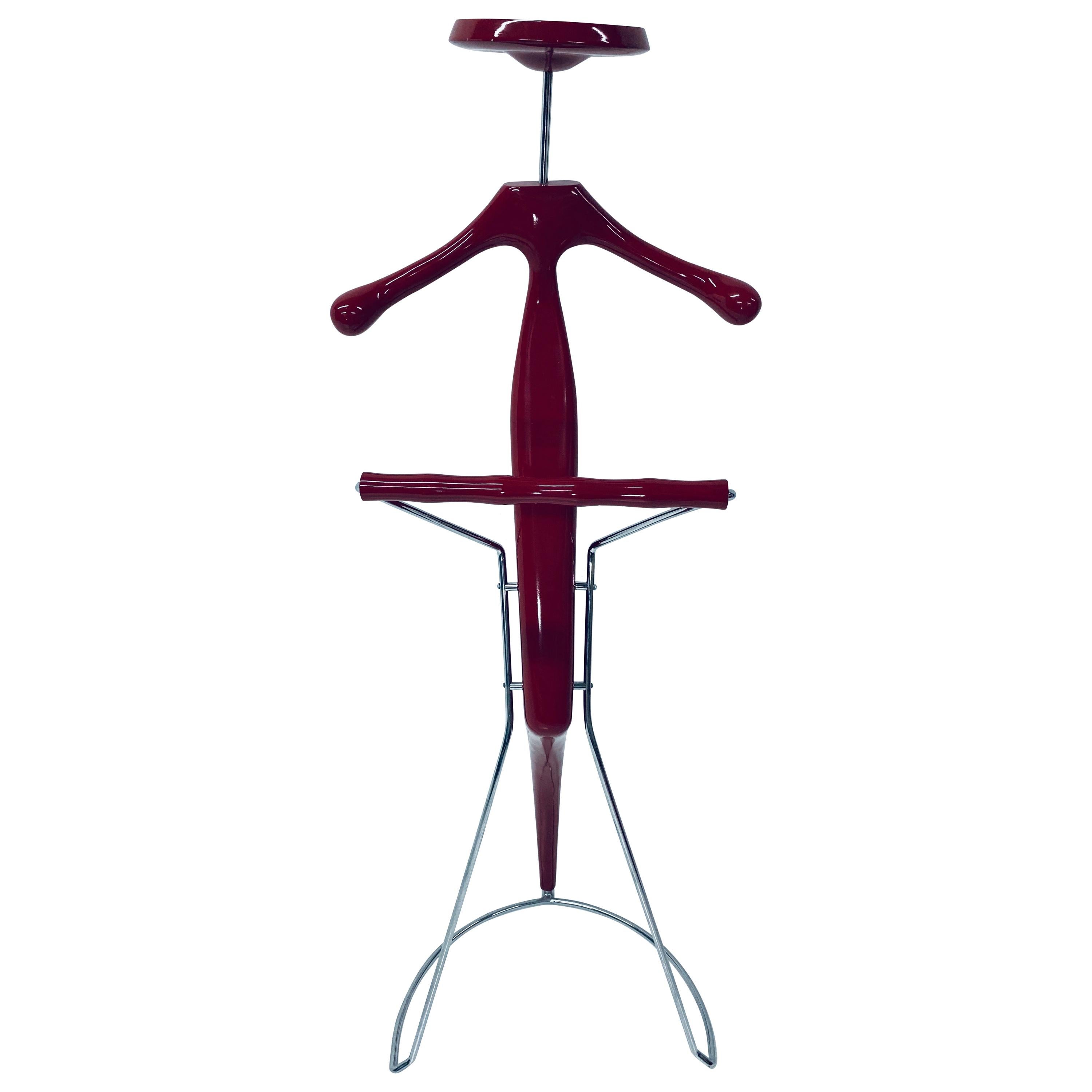 Postmodern Sir Bis Porada Red Lacquered and Chrome Unisex Valet Stand For Sale