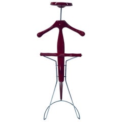 Postmodern Sir Bis Porada Red Lacquered and Chrome Unisex Valet Stand