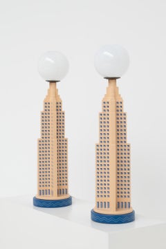 Lampade da tavolo grattacielo postmoderne di Kostka per Disneyland Paris, anni '80, Francia