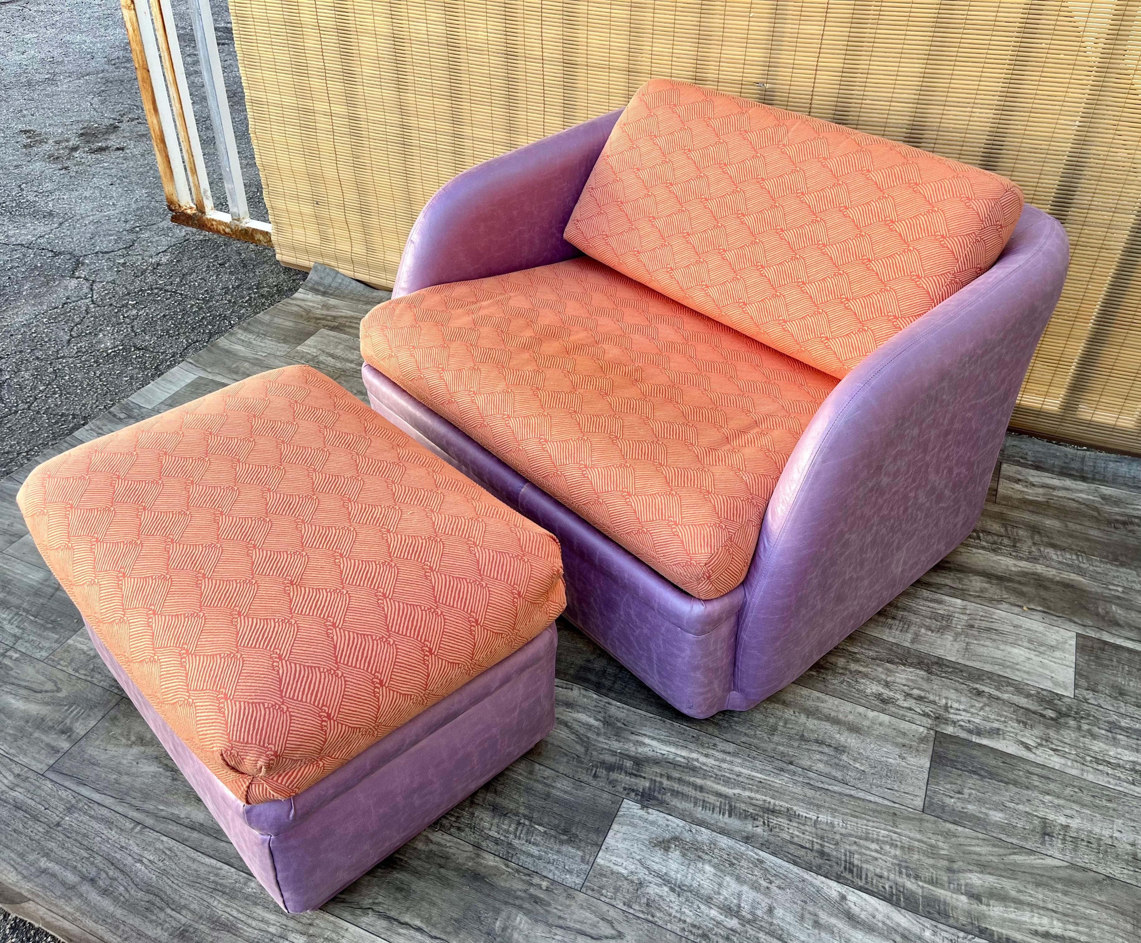 Post-Modern Postmodern Sleeper Lounge Chair and Ottoman by Thayer Coggin. Circa 1980s 