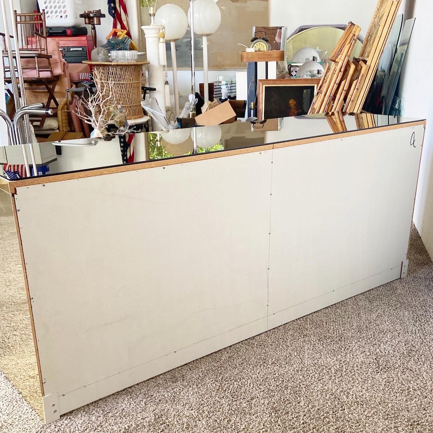 Postmodern Smoked Beveled Mirror and Gold Credenza For Sale 3