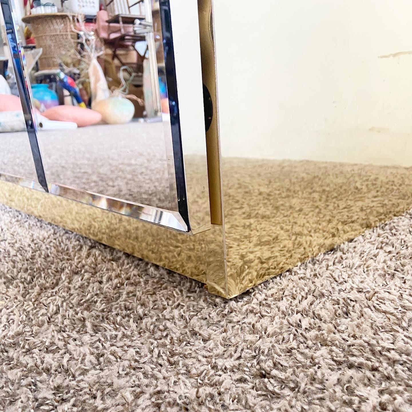 Postmodern Smoked Beveled Mirror and Gold Credenza For Sale 2