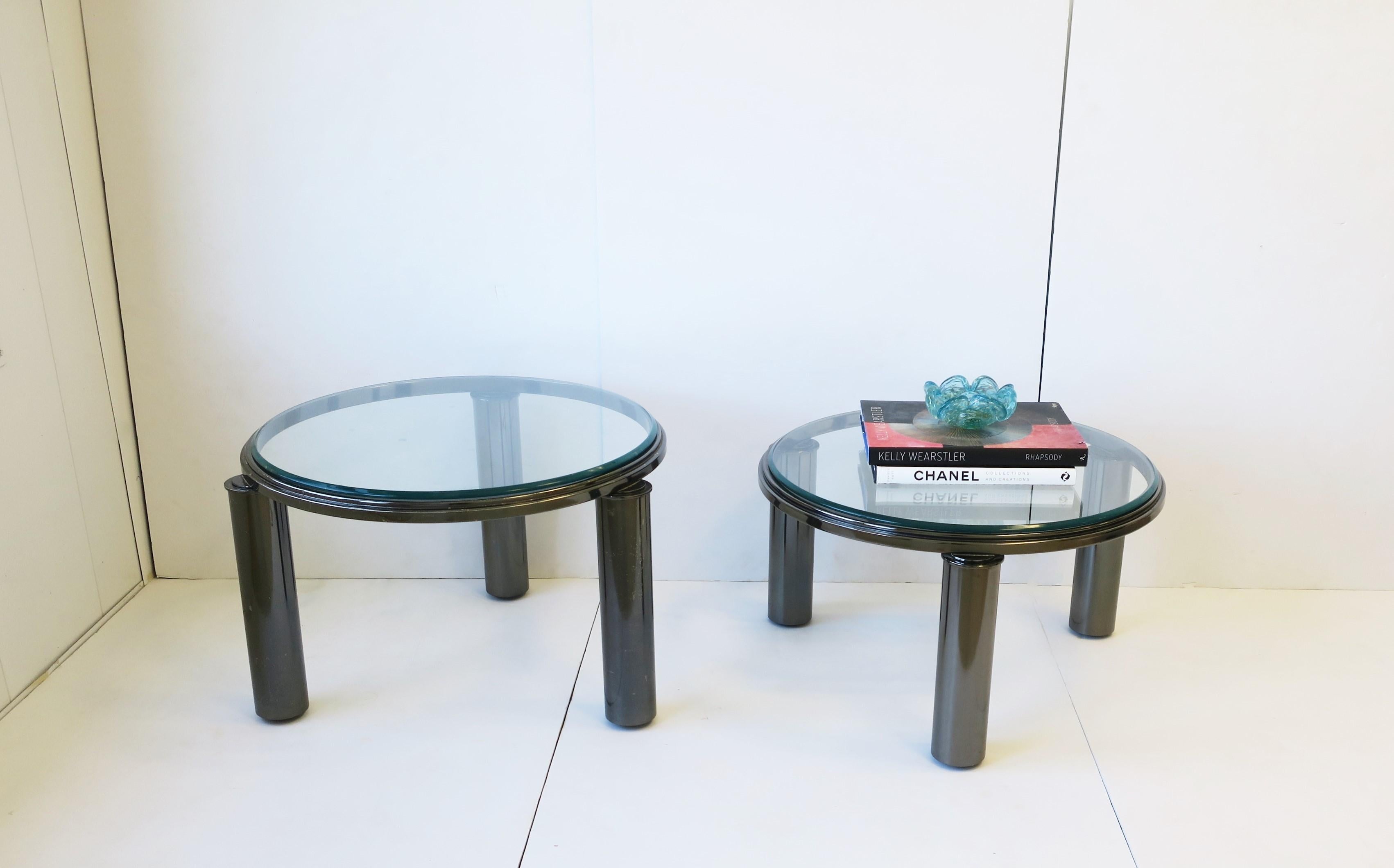 Post-Modern Postmodern Smoked Charcoal Chrome & Glass Cocktail Tables by DIA, '90s, Set of 2 For Sale