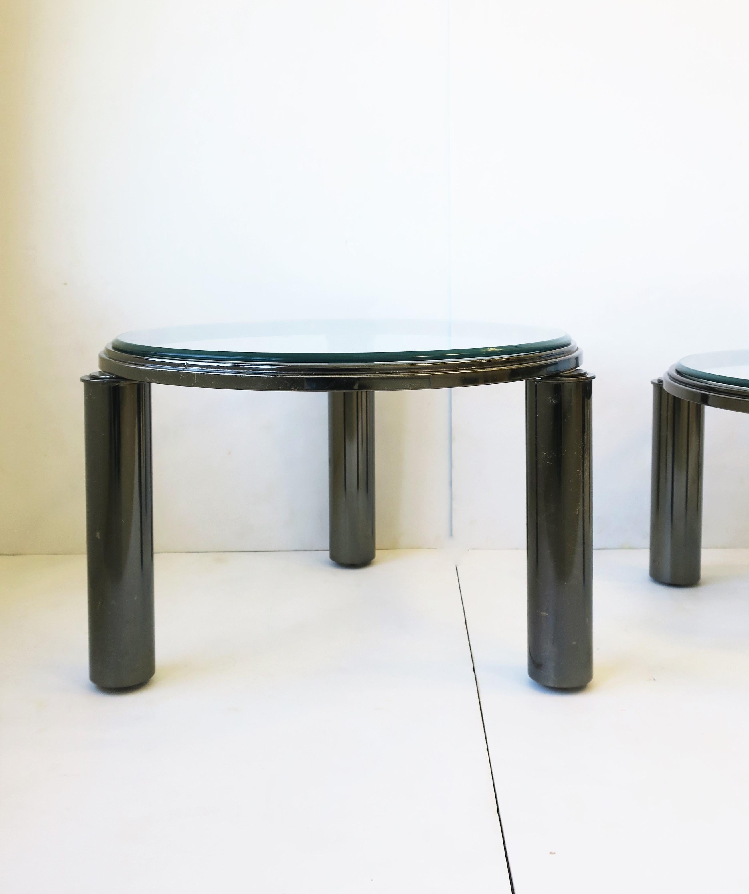 Tempered Postmodern Smoked Charcoal Chrome & Glass Cocktail Tables by DIA, '90s, Set of 2 For Sale