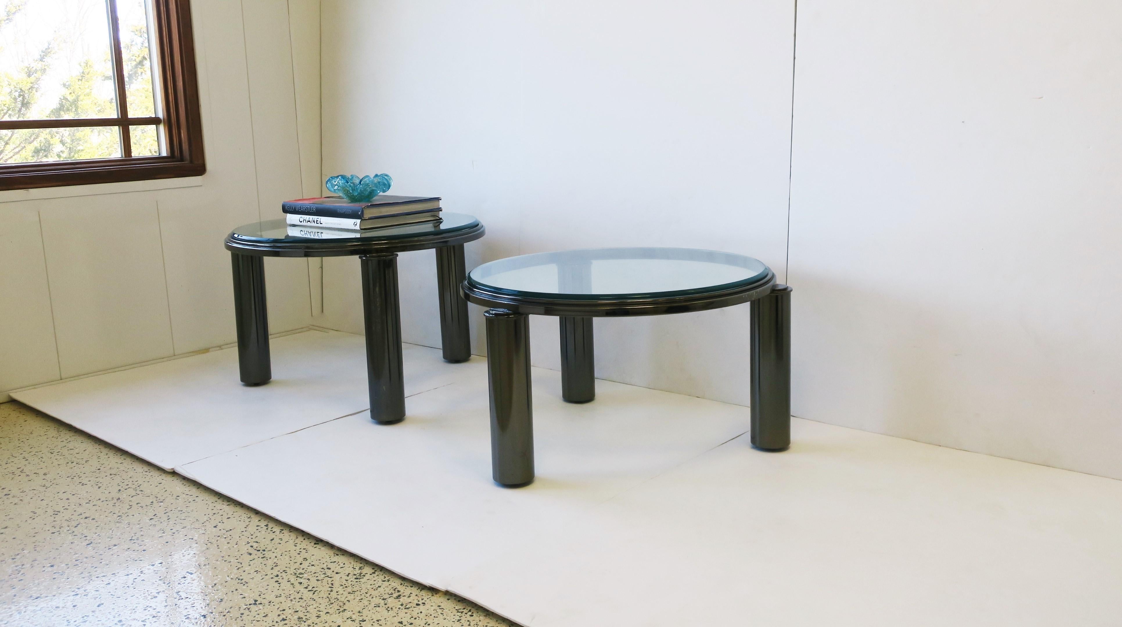 Late 20th Century Postmodern Smoked Charcoal Chrome & Glass Cocktail Tables by DIA, '90s, Set of 2 For Sale
