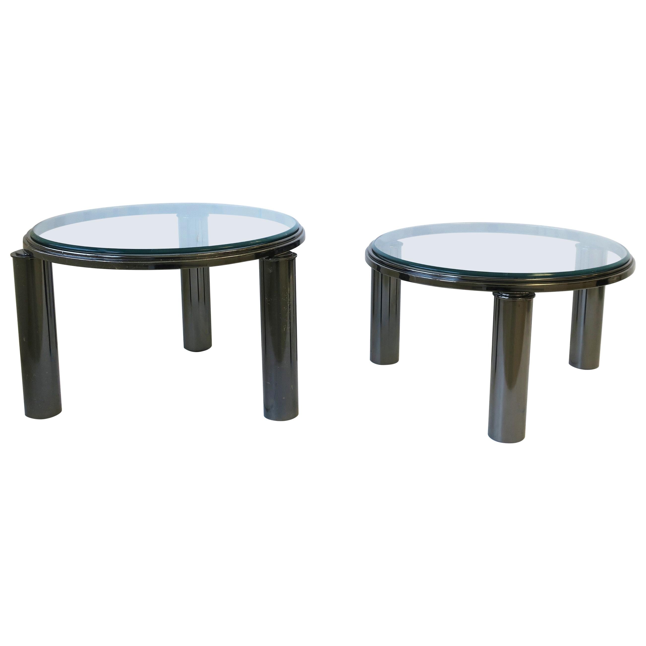 Postmodern Smoked Charcoal Chrome & Glass Cocktail Tables by DIA, '90s, Set of 2 For Sale