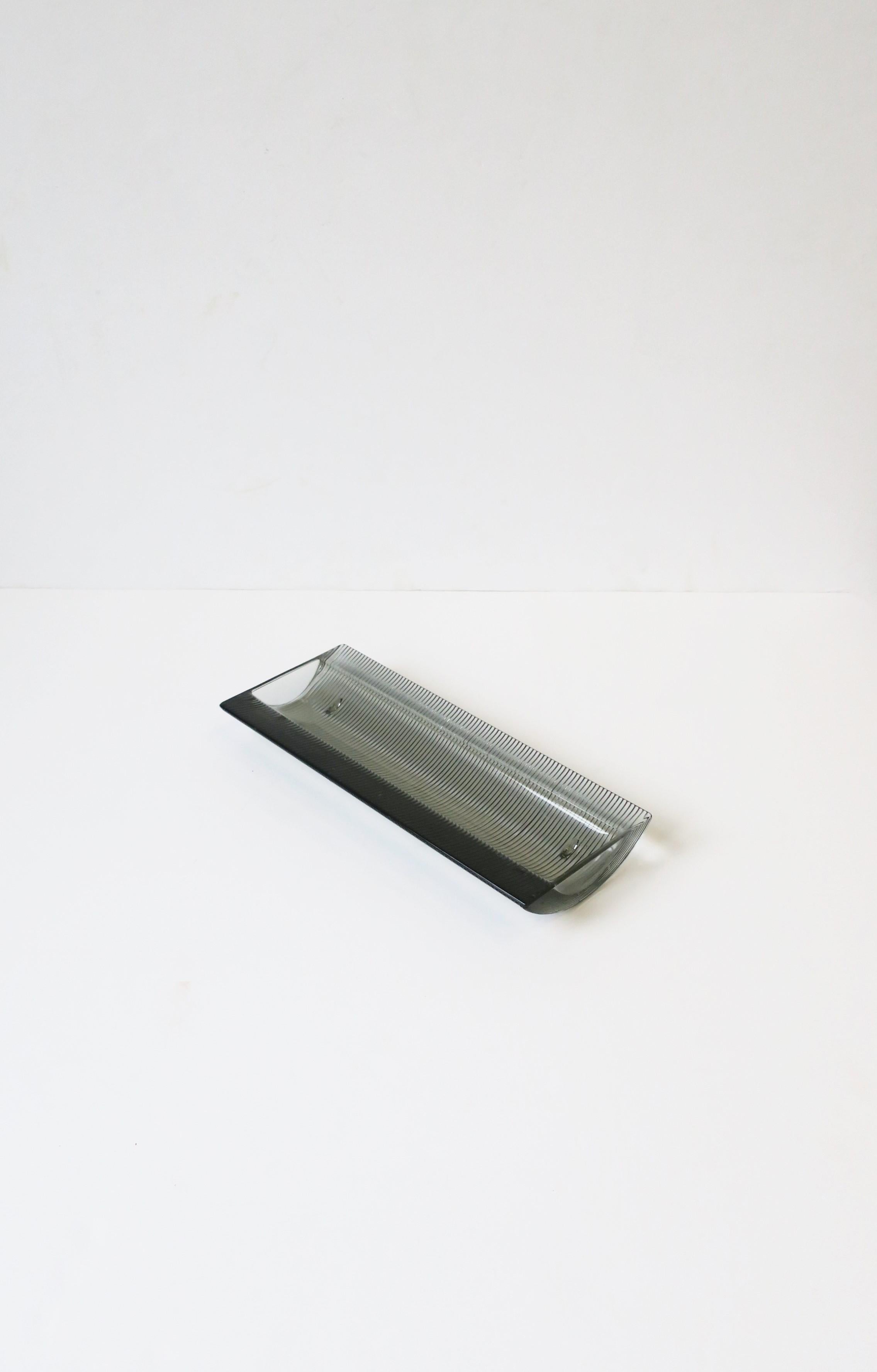Post-Modern Postmodern Smoked Glass Desk Pen Holder Catchall Vide-Poche For Sale