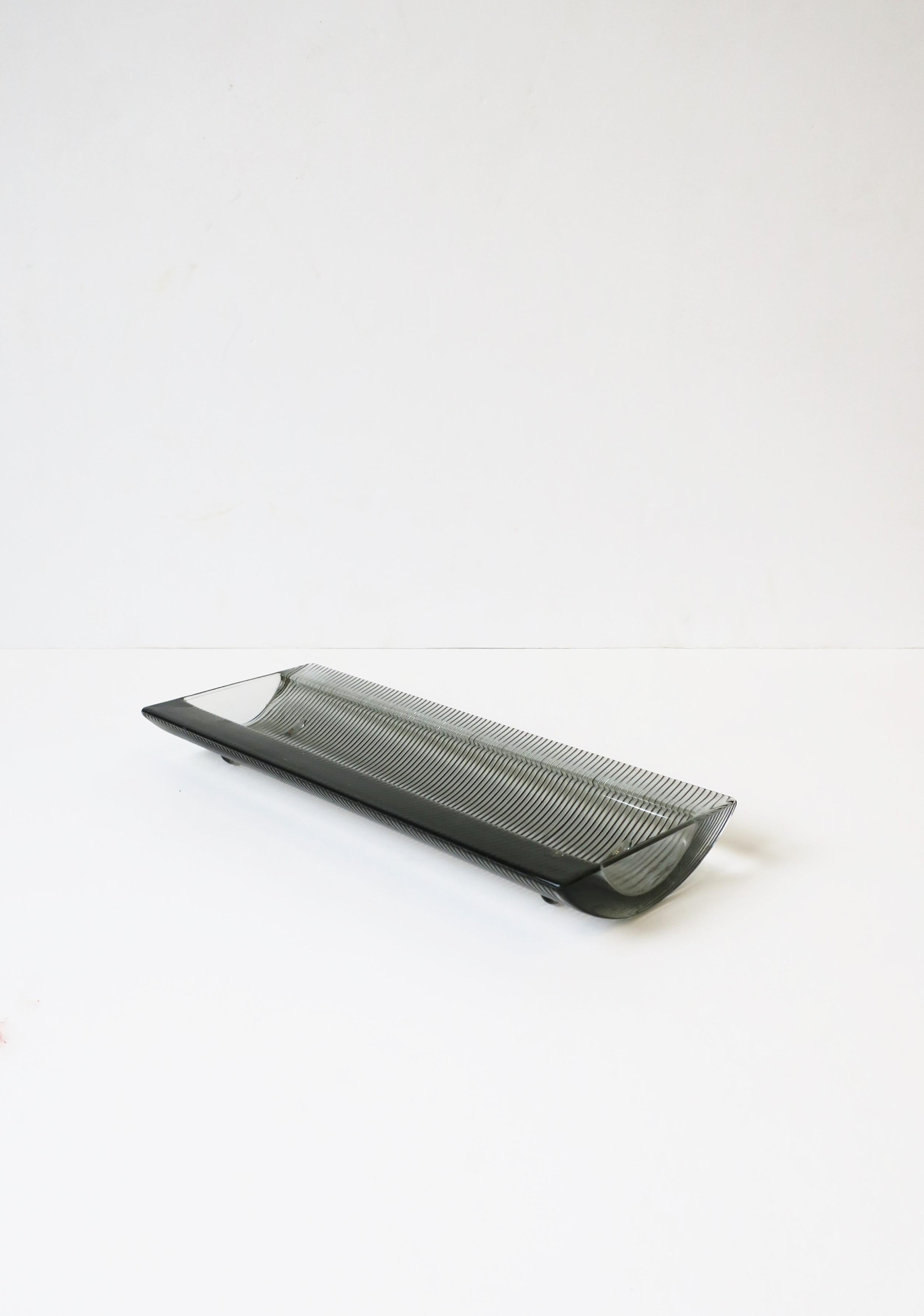 European Postmodern Smoked Glass Desk Pen Holder Catchall Vide-Poche For Sale