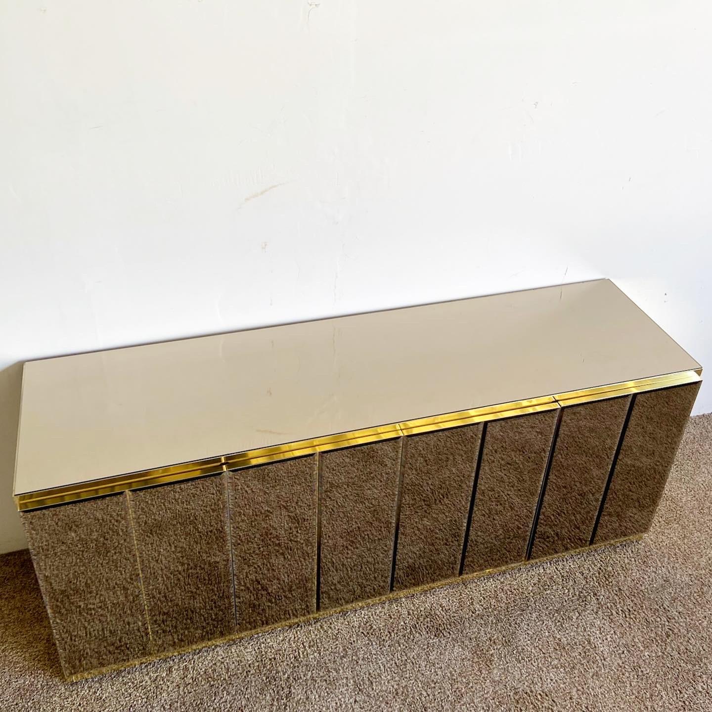 Post-Modern Postmodern Smoked Mirror and Gold Credenza