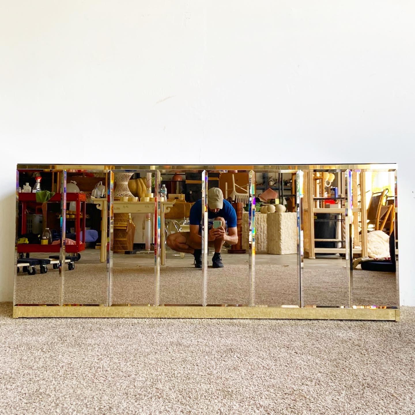 American Postmodern Smoked Mirror and Gold Credenza