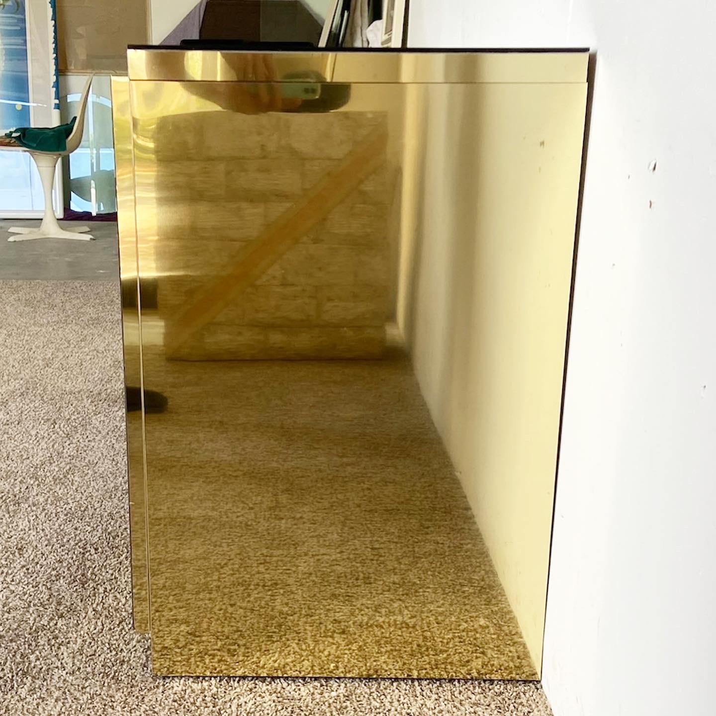 Postmodern Smoked Mirror and Gold Credenza In Good Condition In Delray Beach, FL