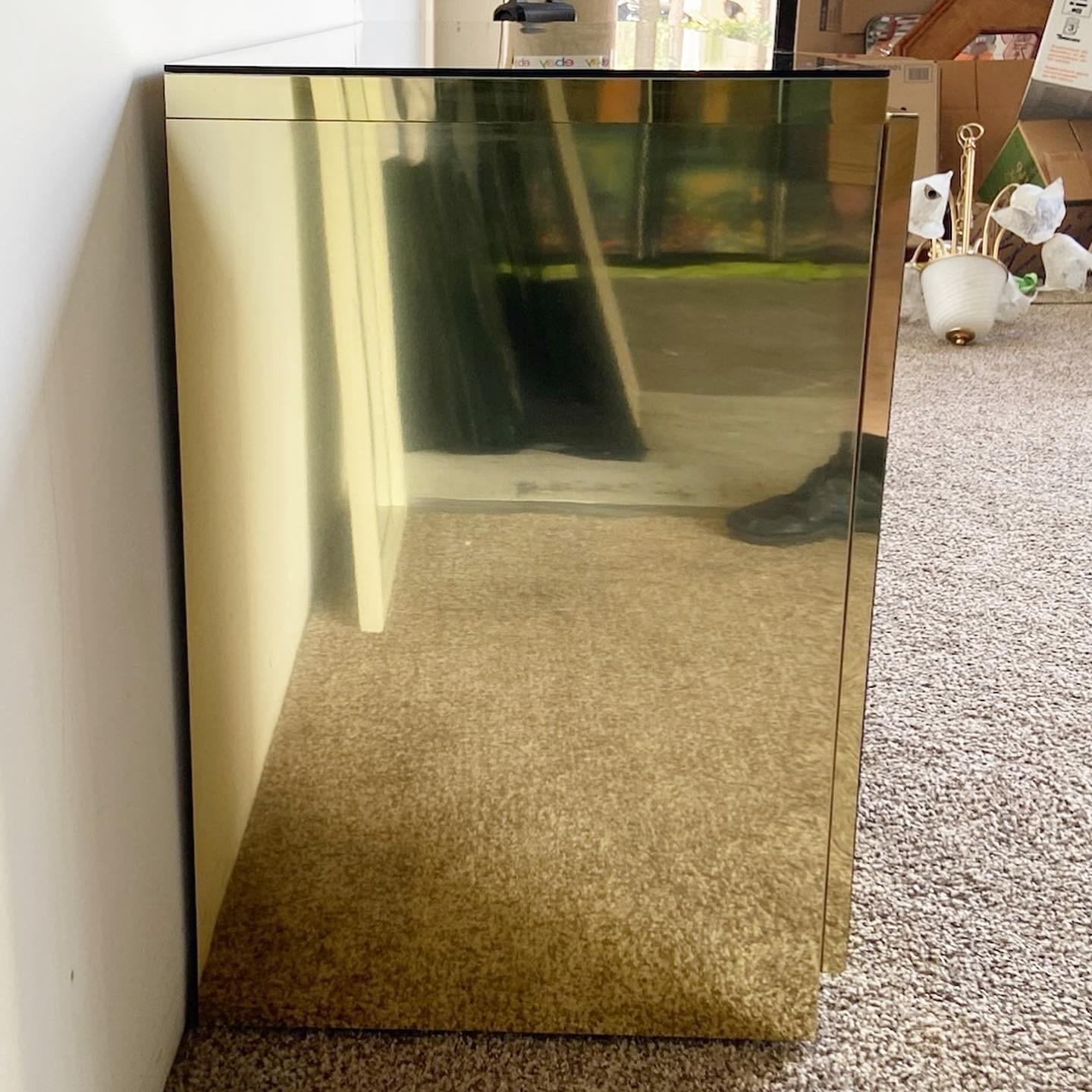 Late 20th Century Postmodern Smoked Mirror and Gold Credenza