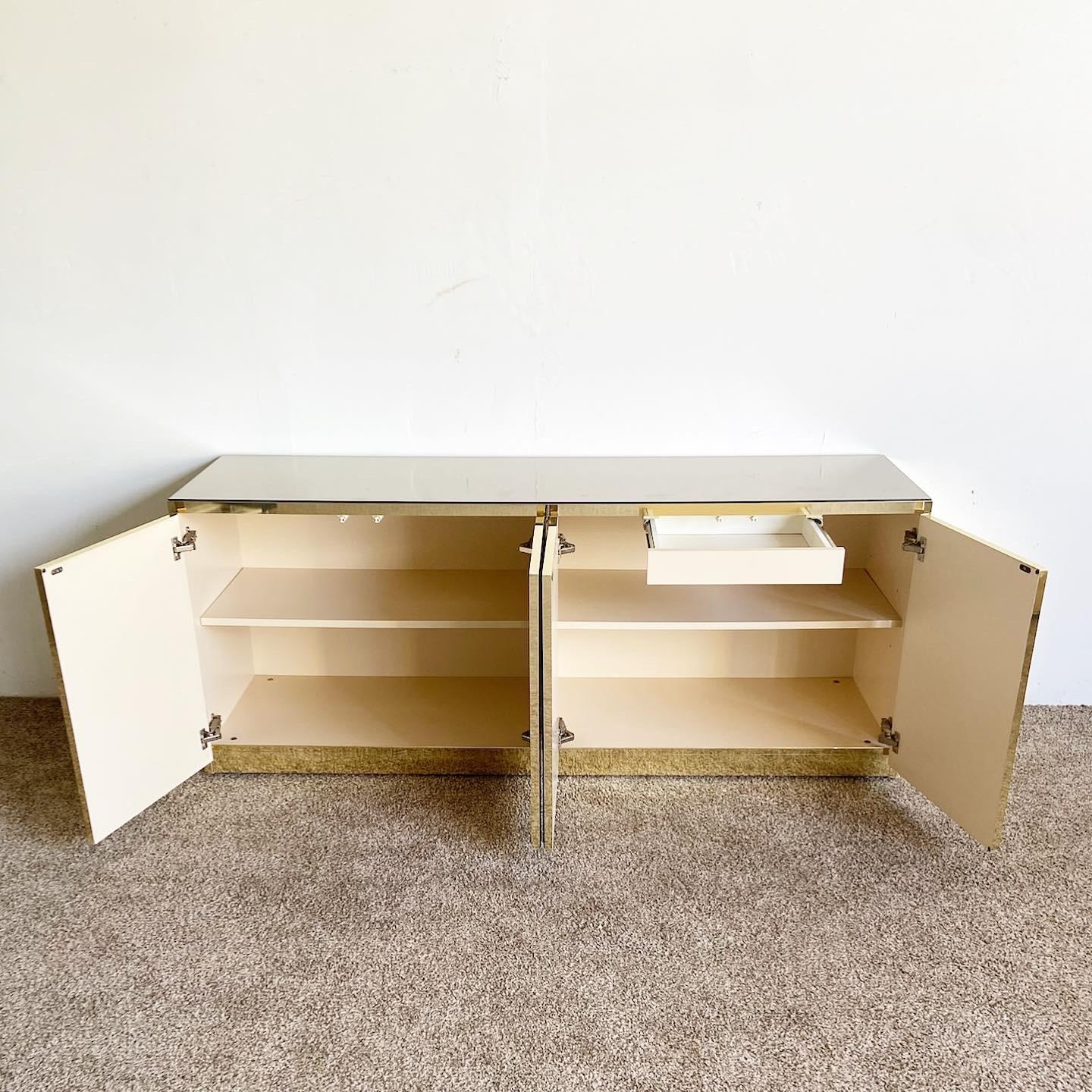 Postmodern Smoked Mirror and Gold Credenza 1