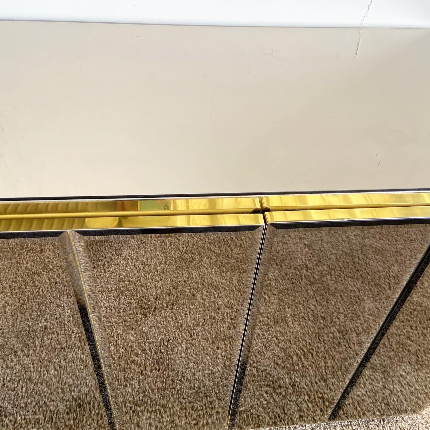 Postmodern Smoked Mirror and Gold Credenza 2