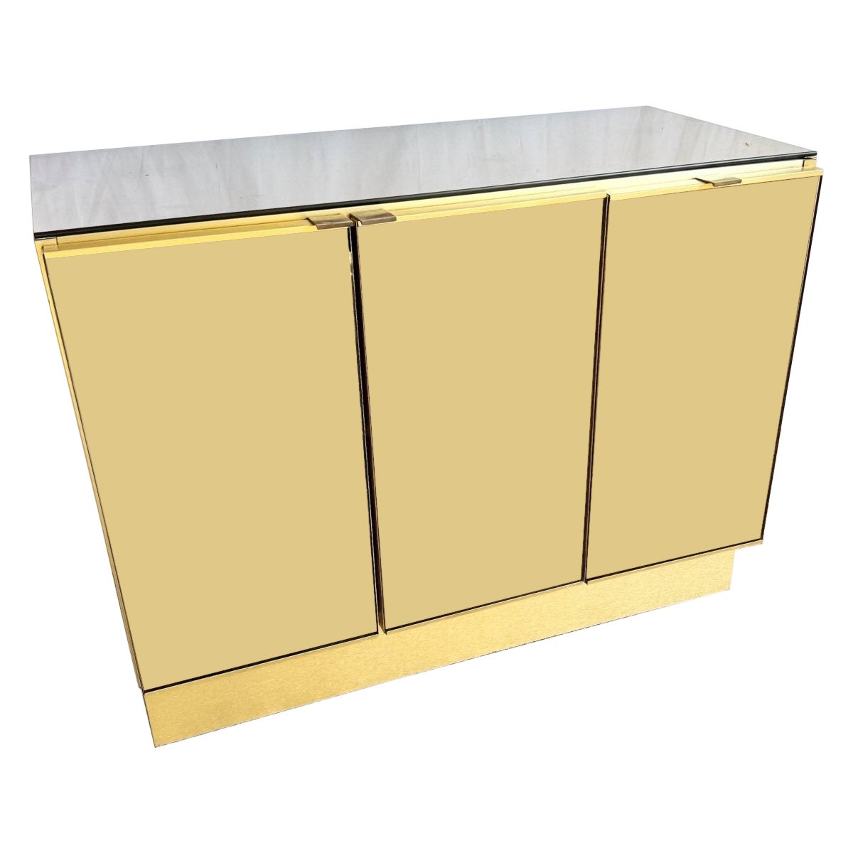 Credenza postmoderna con specchio fumé e oro