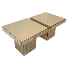 Postmodern Smoked Mirror Top Gold and Barack Stripped Mushroom Side Tables