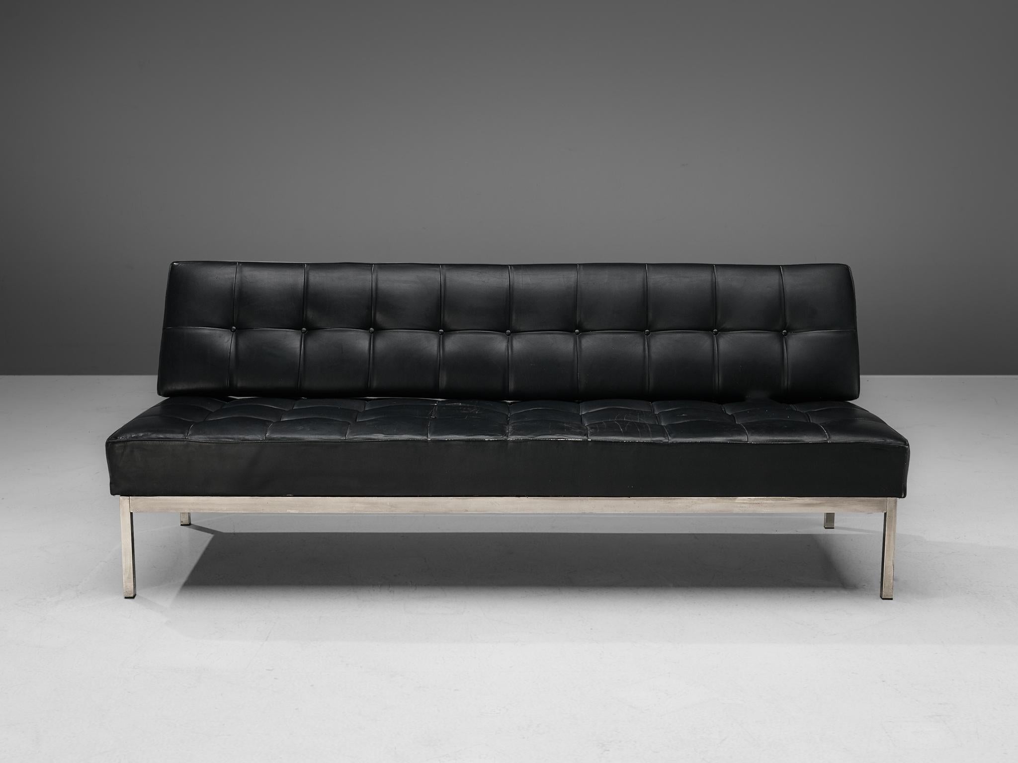 Mid-Century Modern Johannes Spalt 'Constanze' Sofa Daybed in Black Leather and Steel For Sale