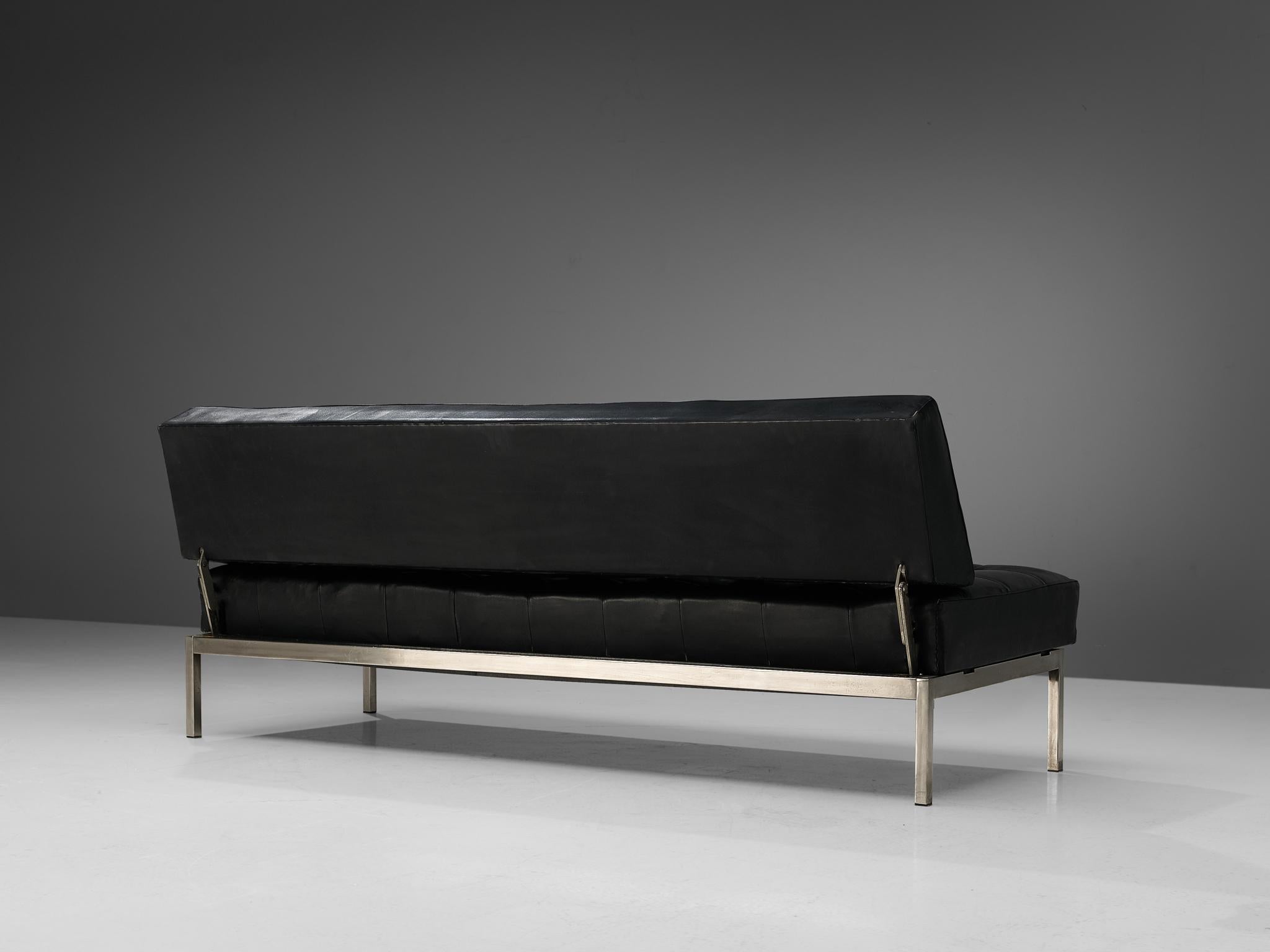 Austrian Johannes Spalt 'Constanze' Sofa Daybed in Black Leather and Steel  For Sale