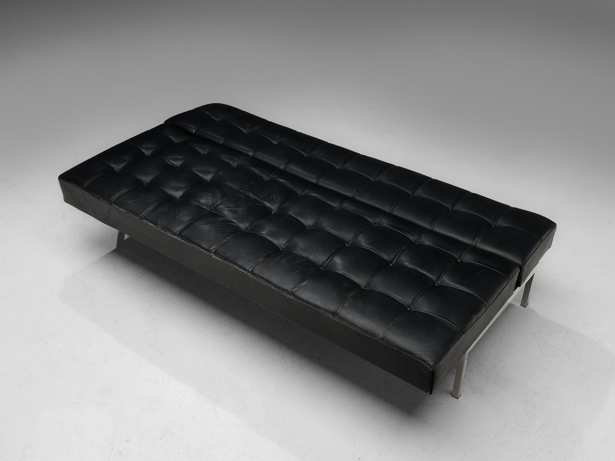 Mid-20th Century Johannes Spalt 'Constanze' Sofa Daybed in Black Leather and Steel  For Sale
