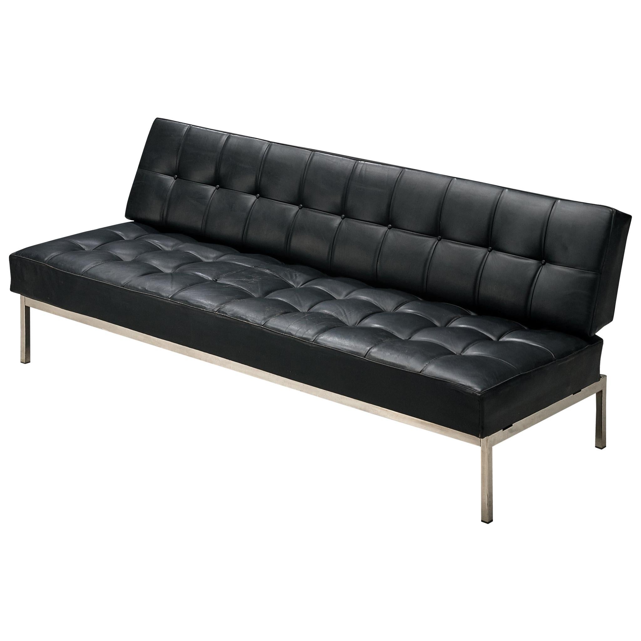 Johannes Spalt 'Constanze' Sofa-Tagesbett aus schwarzem Leder und Stahl 