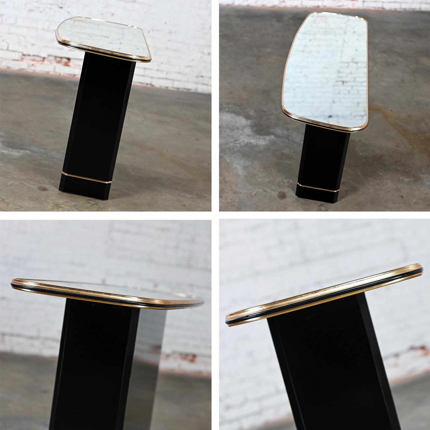 Postmodern Sofa or Console Table with Mirror Top & Black Lacquered Pedestal Base 6