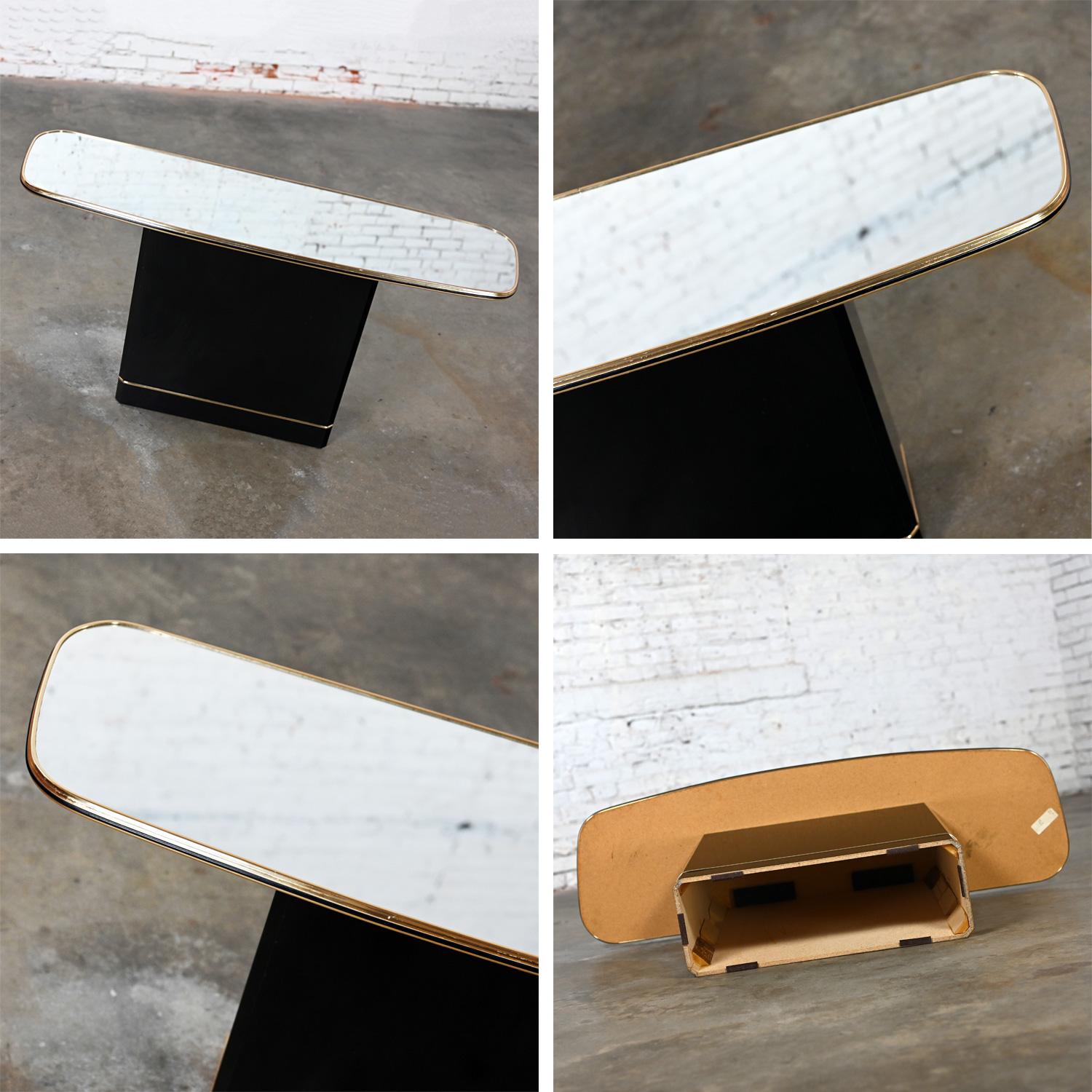 Postmodern Sofa or Console Table with Mirror Top & Black Lacquered Pedestal Base 7