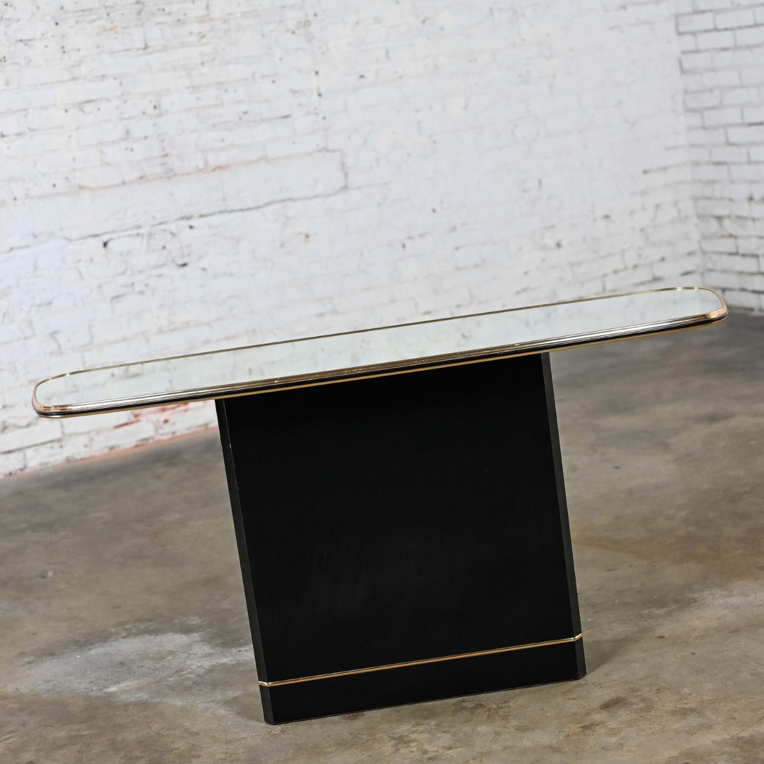 Postmodern Sofa or Console Table with Mirror Top & Black Lacquered Pedestal Base 11